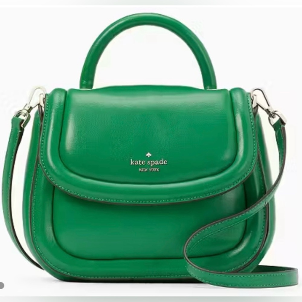 🟢NWT Kate Spade NY Puffy Smooth Leather Mini Crossbody Satchel: "Green Bean" 🟢